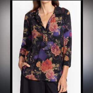 Johnny Was Bossa Nova 3/4 Sleeve Swing Polo Top